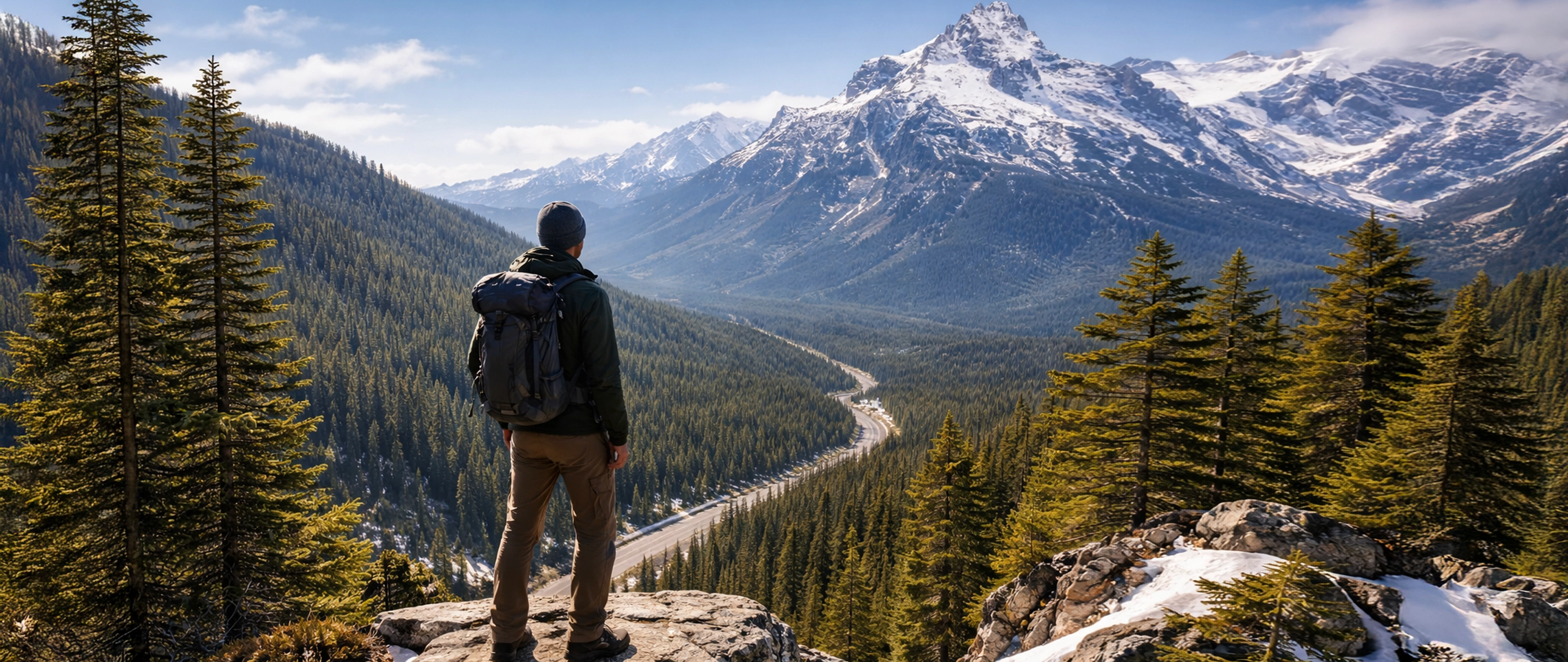 Paisaje de montanas con explorador